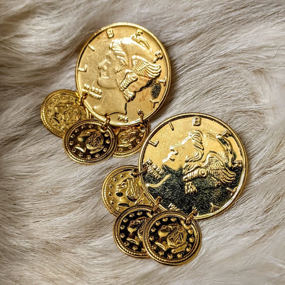 Gold Coin Money Costume Earrings